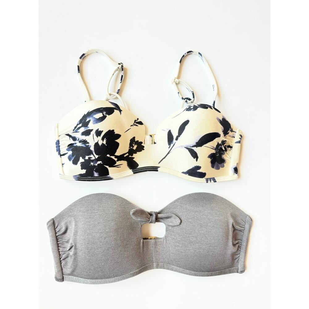 Athleta Bikini Top Lot of 2 Floral Underwire and Grey Bandeau XS